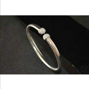 Sterling silver cuff bracelet with CZ end caps